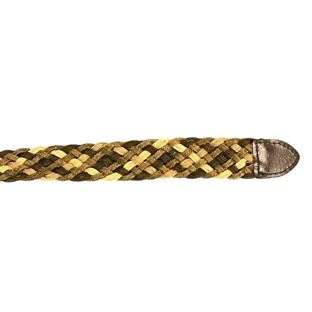 Brown Tan Cream Genuine Leather Woven Braided Belt Women Medium 32” - 37”